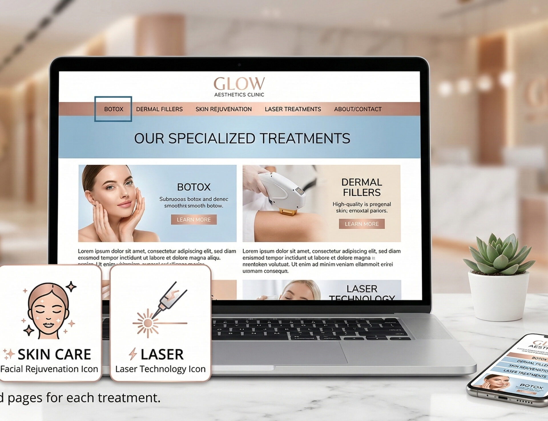 Web Design for Cosmetic Clinics & Aesthetic Clinics treatment landing page
